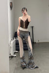 RUI fish scale stitching mesh flared pants RSS23KN06 nightfall black and gray gradient